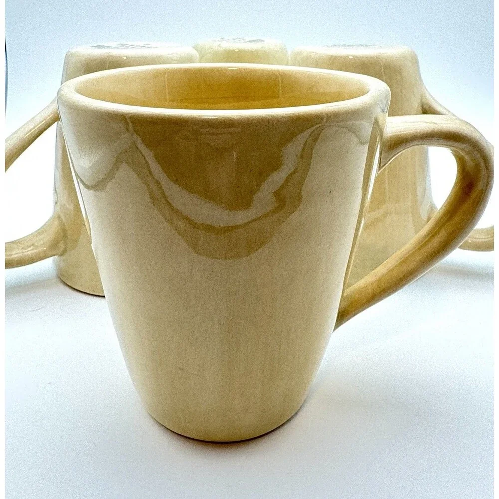 Pottery Barn Sausalito Tan Brown‎ Ceramic Large Coffee Mug Cup Set Of 4